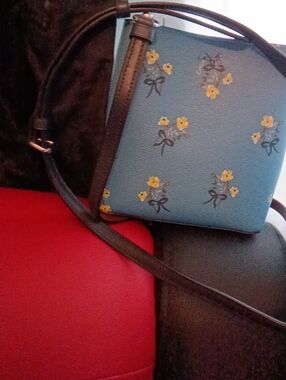 Coach Mini Town Bucket Bag Blue Floral Bow Creed-M2177-C7974 NWOT